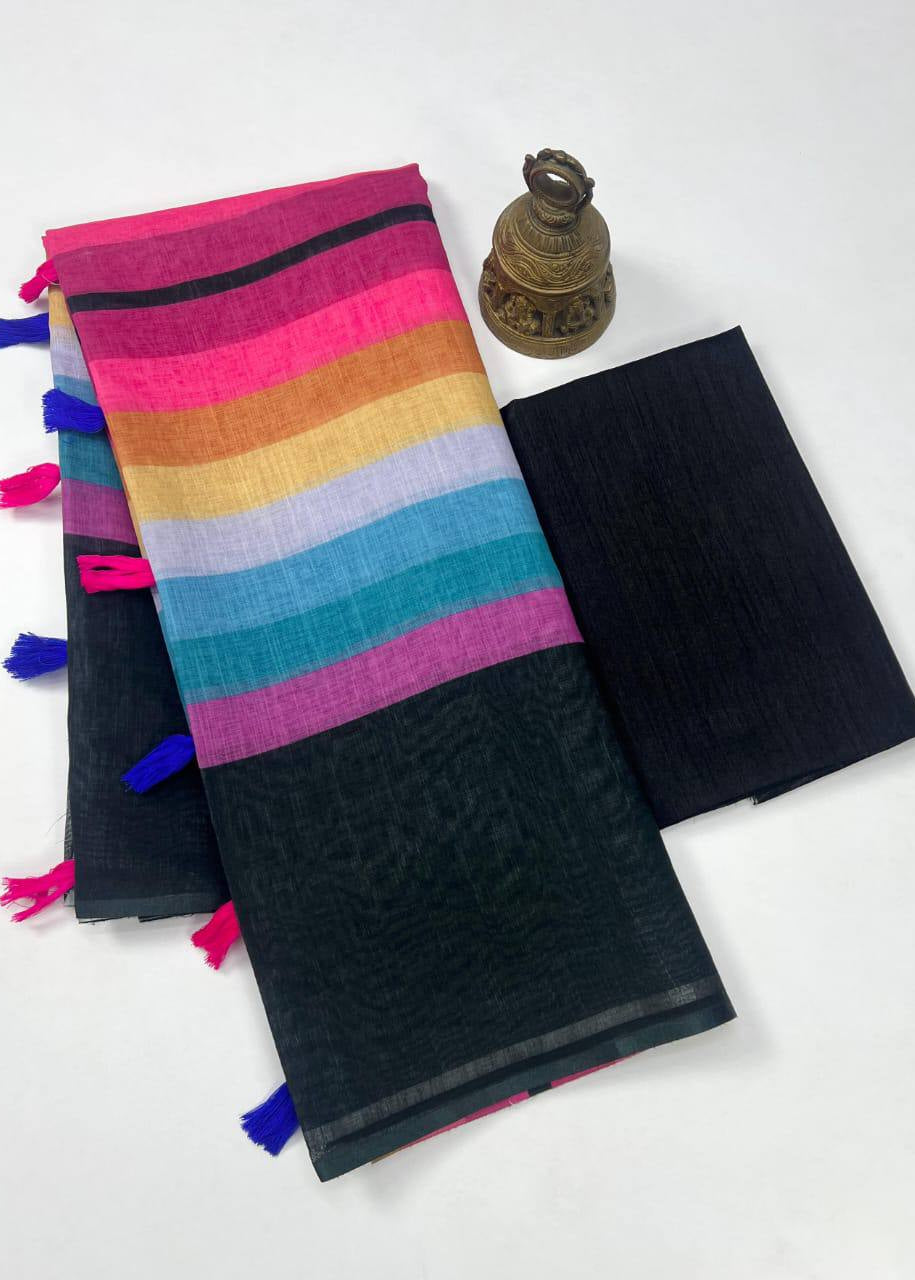 Shriwal Rainbow Symphony Linen Cotton Saree(3 colours)