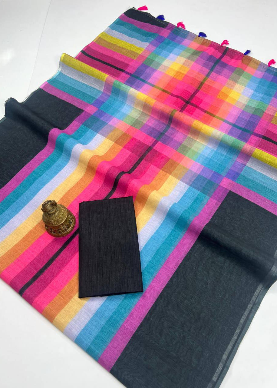 Shriwal Rainbow Symphony Linen Cotton Saree(3 colours)