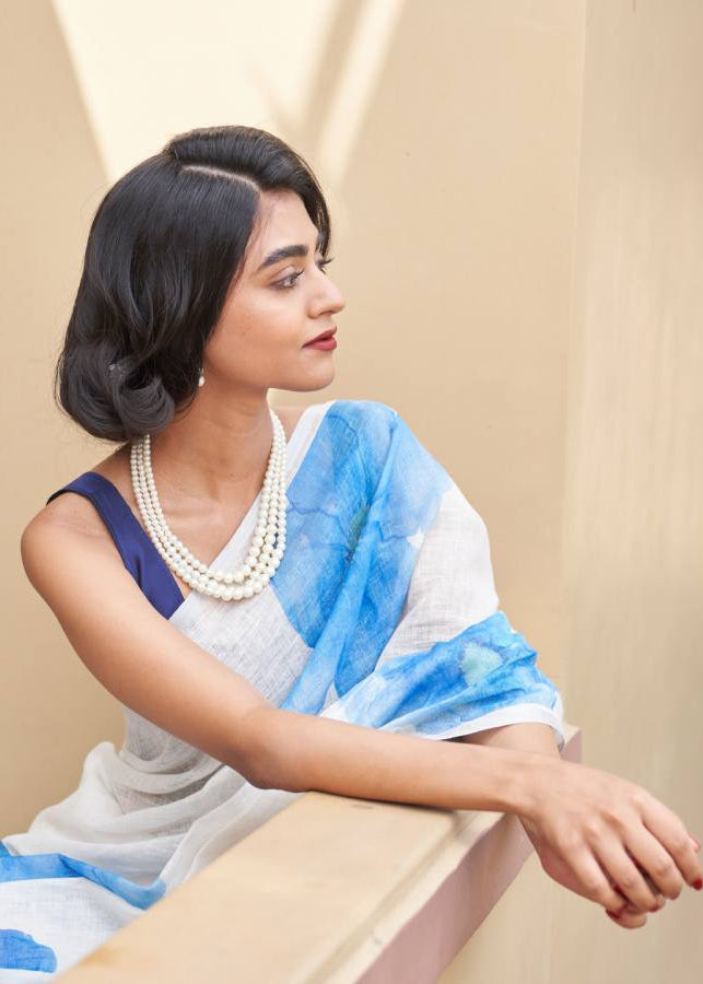 Shriwal Pushp Leher Linen Cotton Digital Saree(5 Colours)
