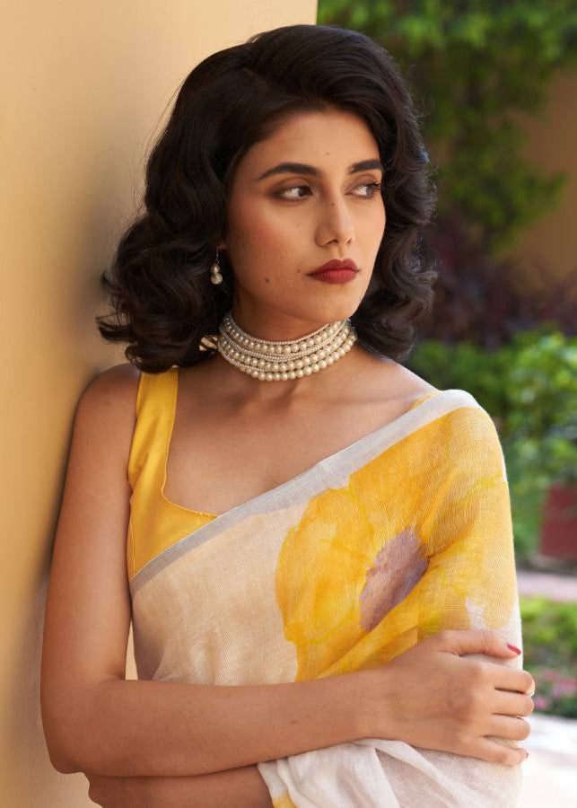 Shriwal Pushp Leher Linen Cotton Digital Saree(5 Colours)
