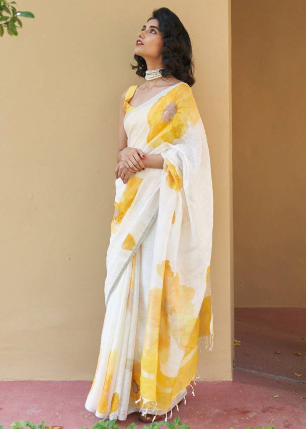 Shriwal Pushp Leher Linen Cotton Digital Saree(5 Colours)