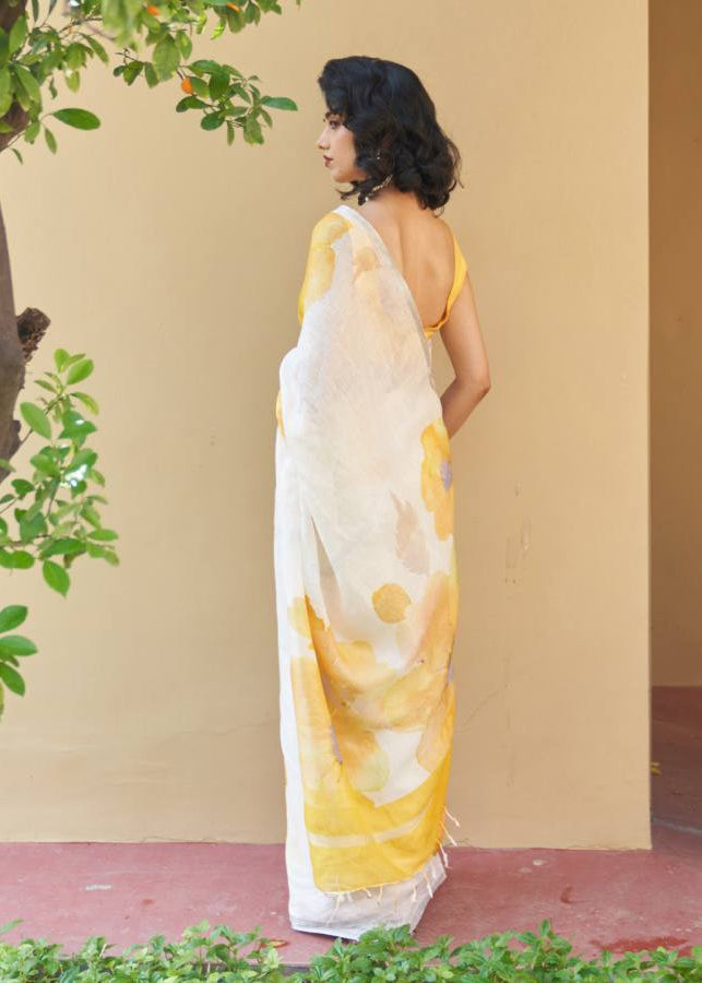 Shriwal Pushp Leher Linen Cotton Digital Saree(5 Colours)