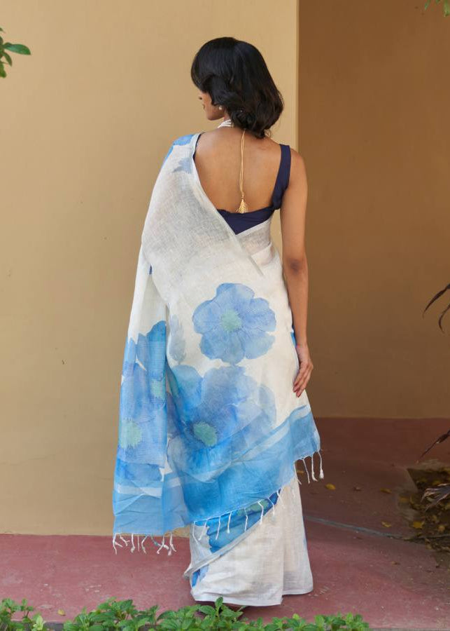 Shriwal Pushp Leher Linen Cotton Digital Saree(5 Colours)