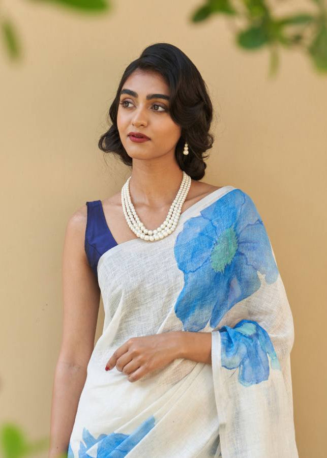 Shriwal Pushp Leher Linen Cotton Digital Saree(5 Colours)