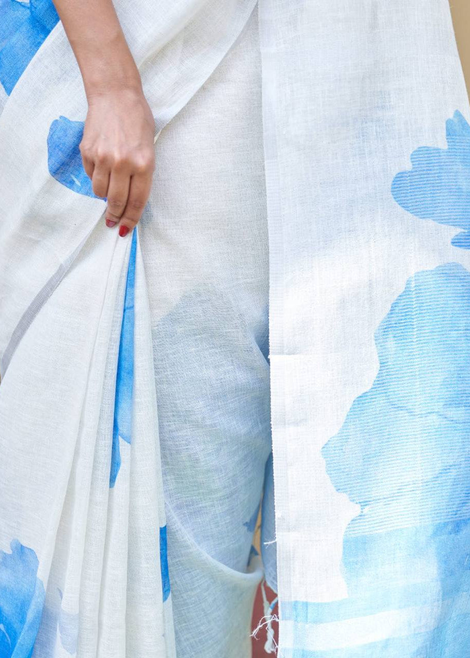 Shriwal Pushp Leher Linen Cotton Digital Saree(5 Colours)