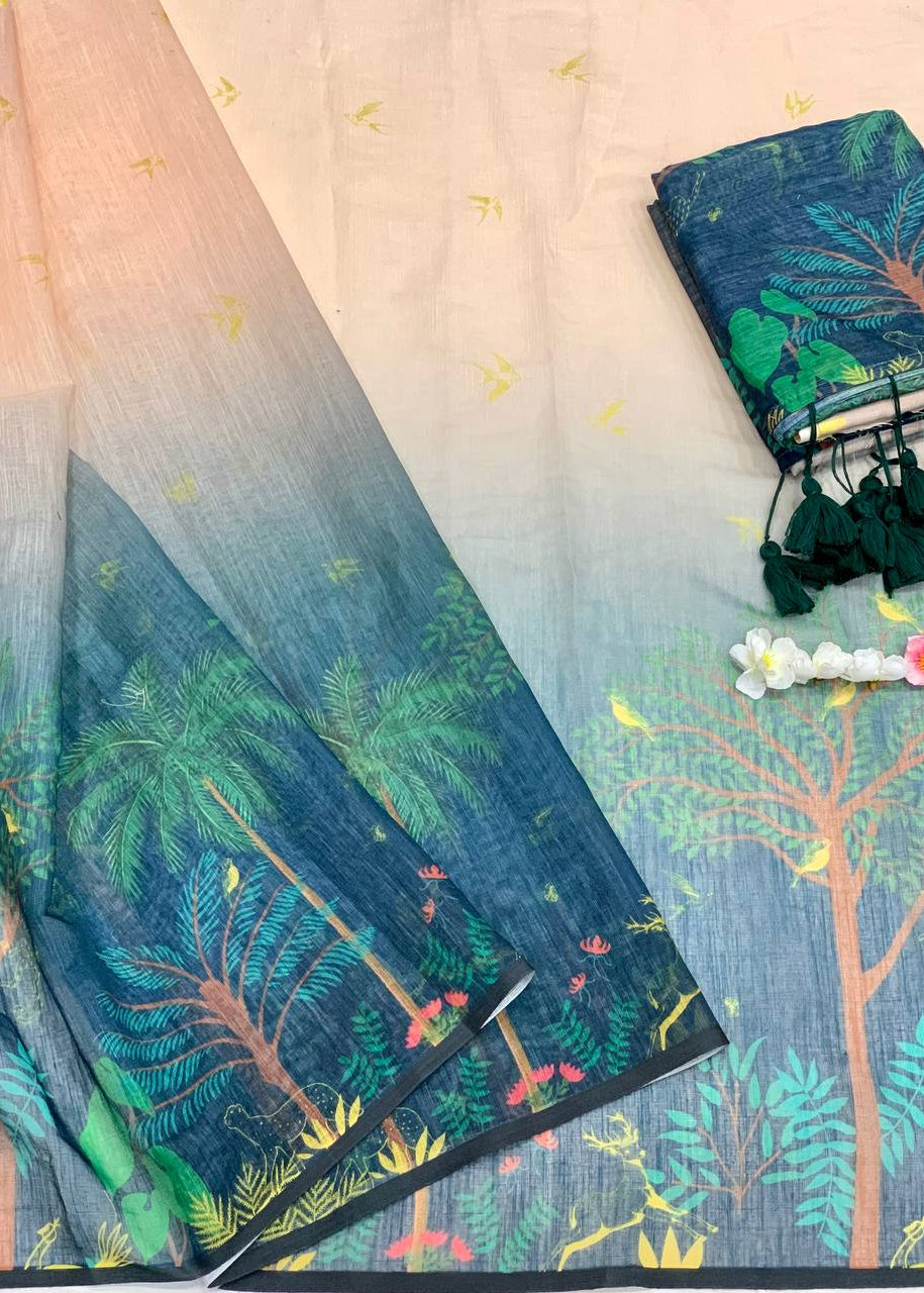 Shriwal Digital Grace Linen Cotton Saree