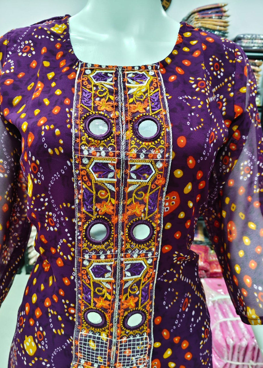 Shriwal Georgette Bandhani Printed Kurti Set with Palazzo & Dupatta(2 Colours)