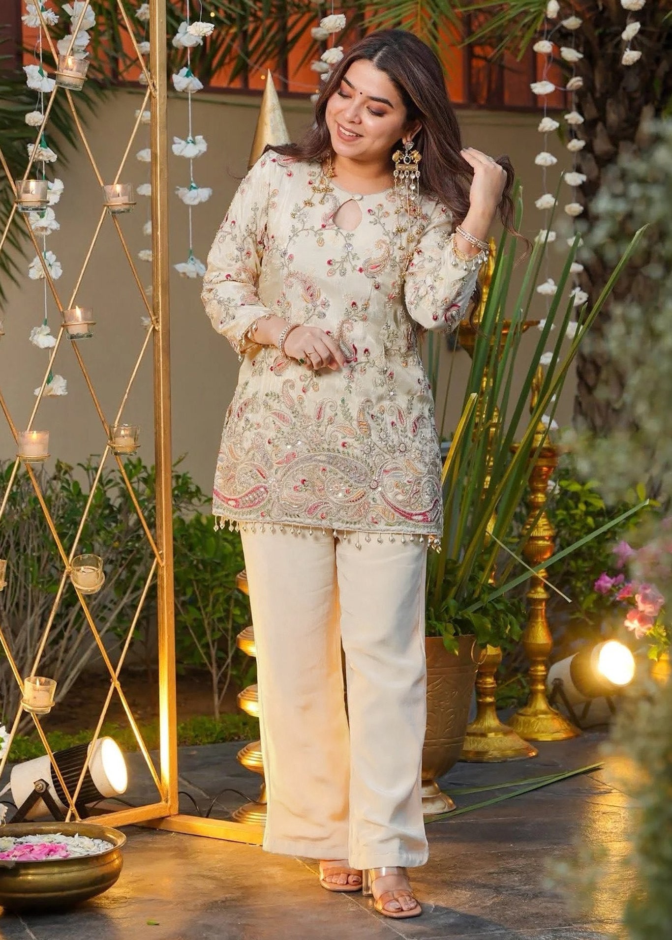 Shriwal Women French Crepe Kurti pant Set