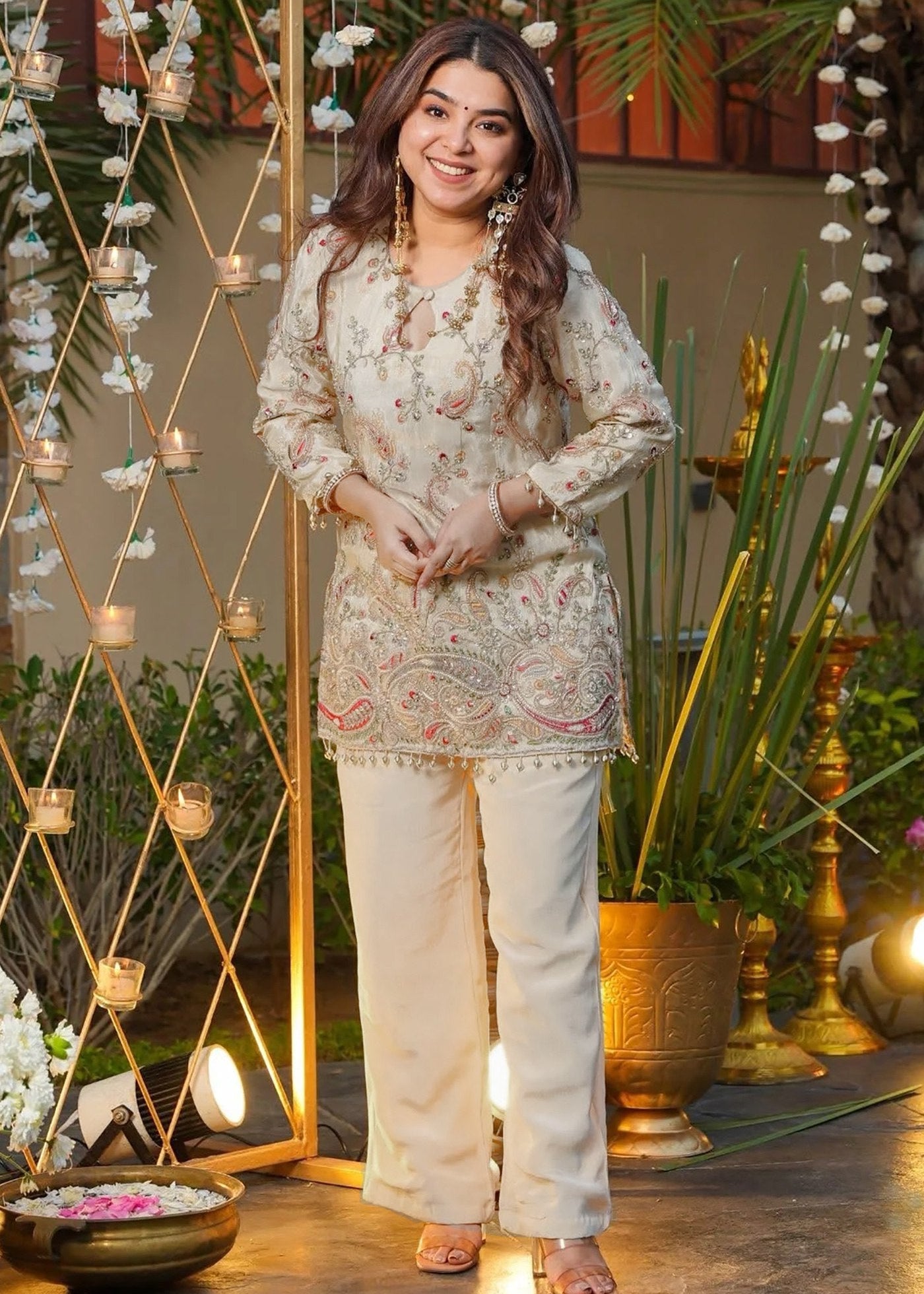 Shriwal Women French Crepe Kurti pant Set