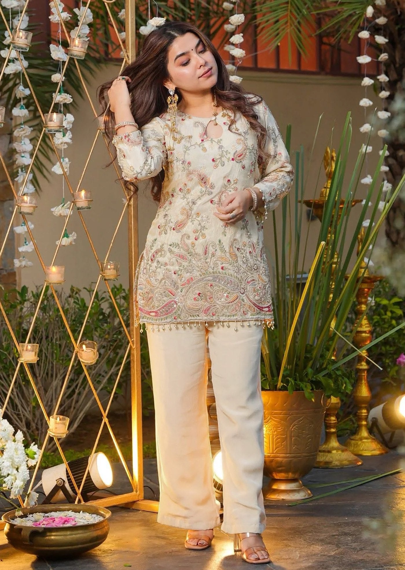 Shriwal Women French Crepe Kurti pant Set
