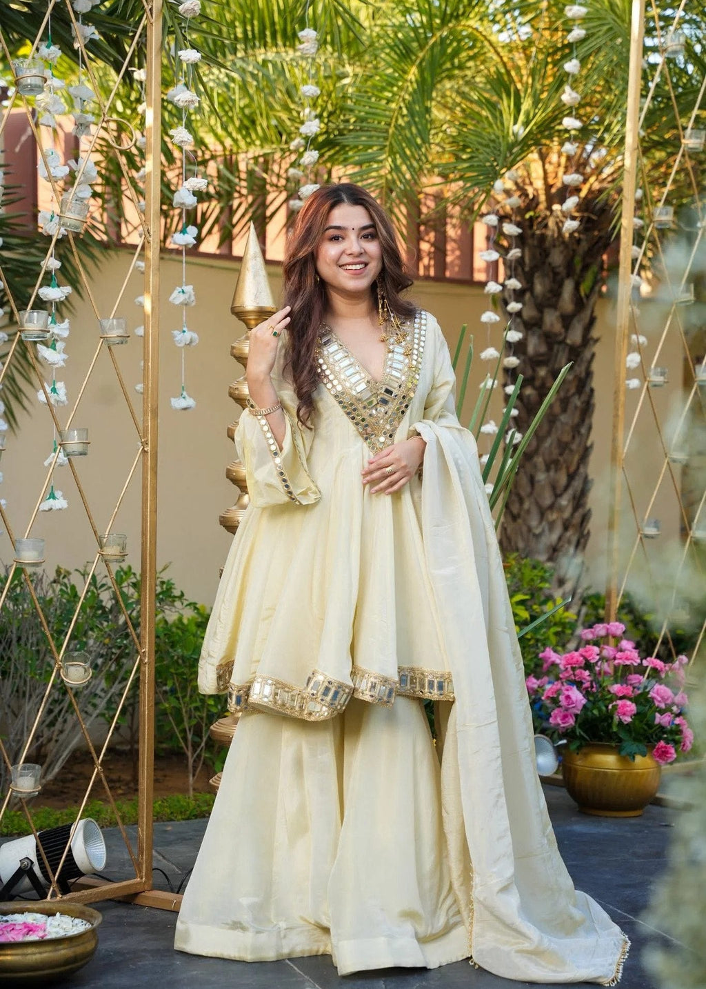 Shriwal fashion mirror work kurti sharara set