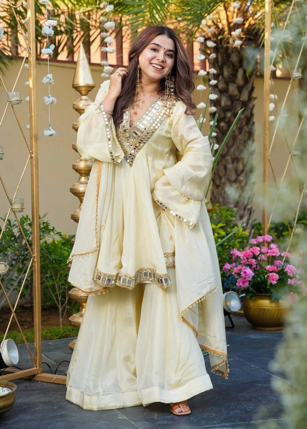 Shriwal fashion mirror work kurti sharara set