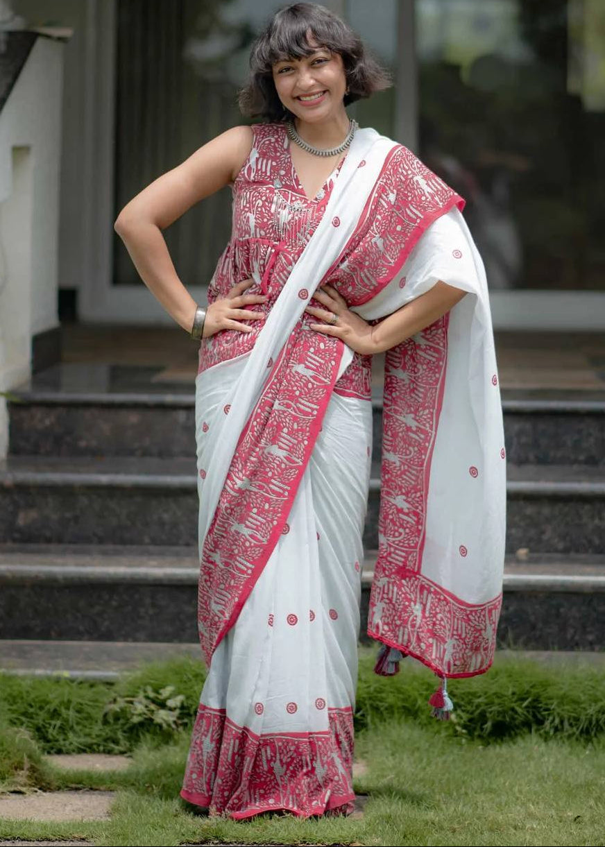 Shriwal Sindoor Rekha Linen Cotton Digital Saree