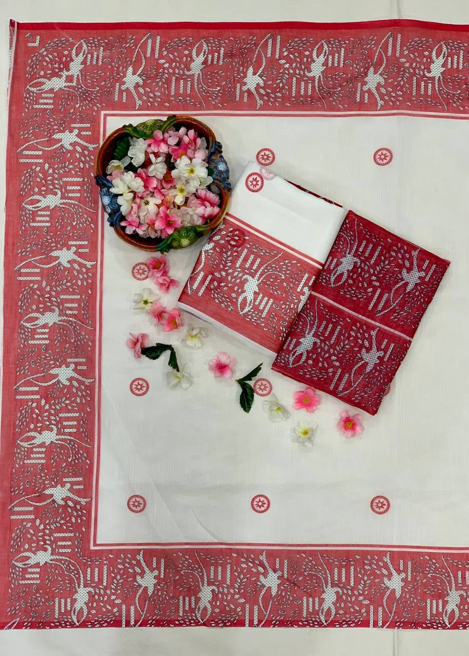 Shriwal Sindoor Rekha Linen Cotton Digital Saree