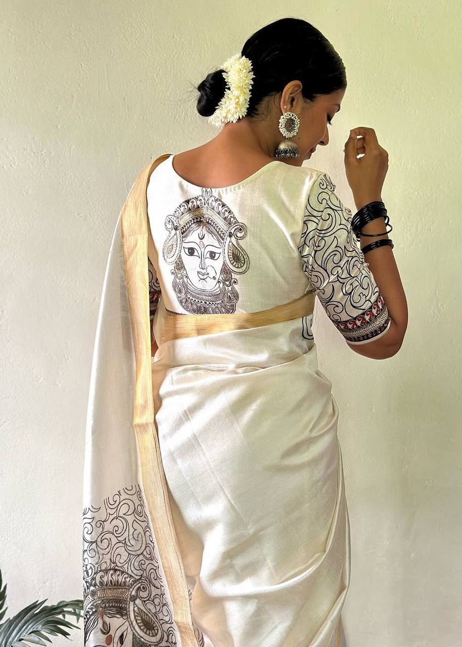 Shriwal Snow white artistic motifs Digital saree(2 Colours)