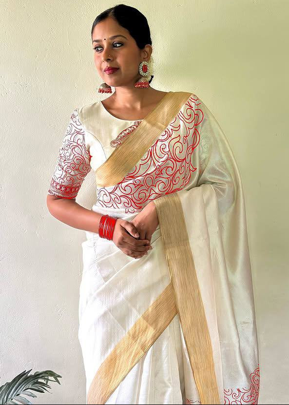 Shriwal Snow white artistic motifs Digital saree(2 Colours)