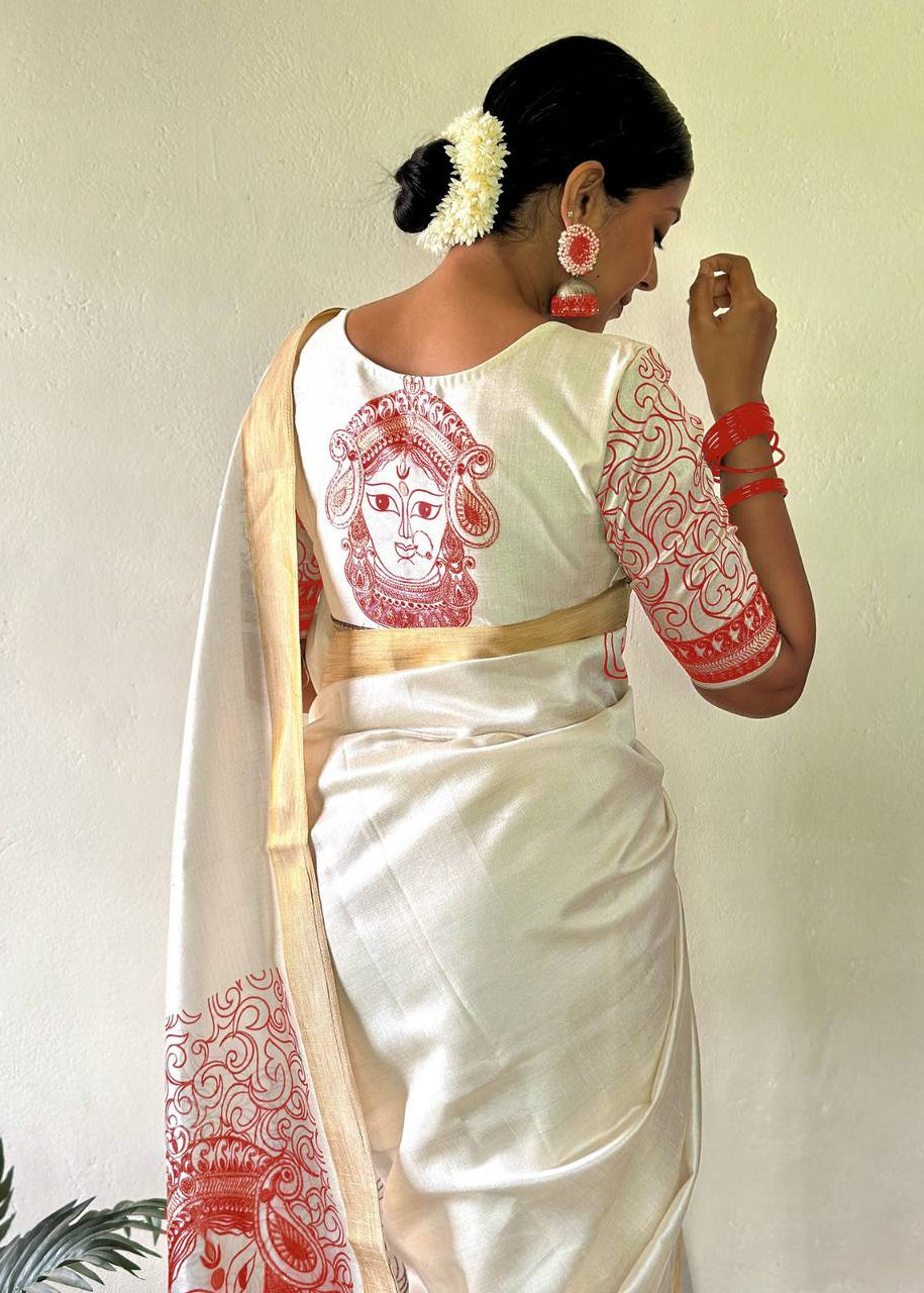 Shriwal Snow white artistic motifs Digital saree(2 Colours)