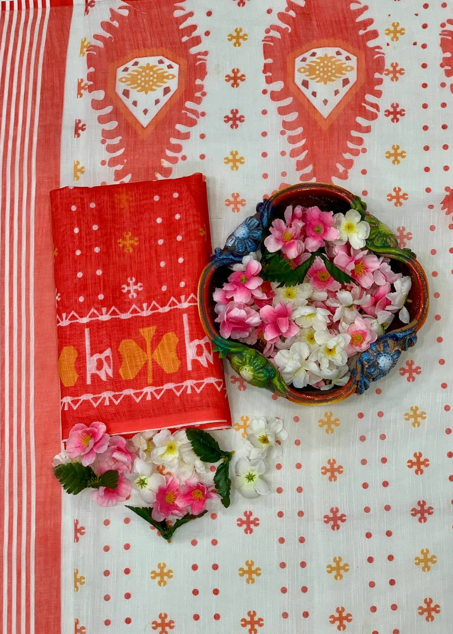 Shriwal Agni Inspired Linen Cotton Digital Saree