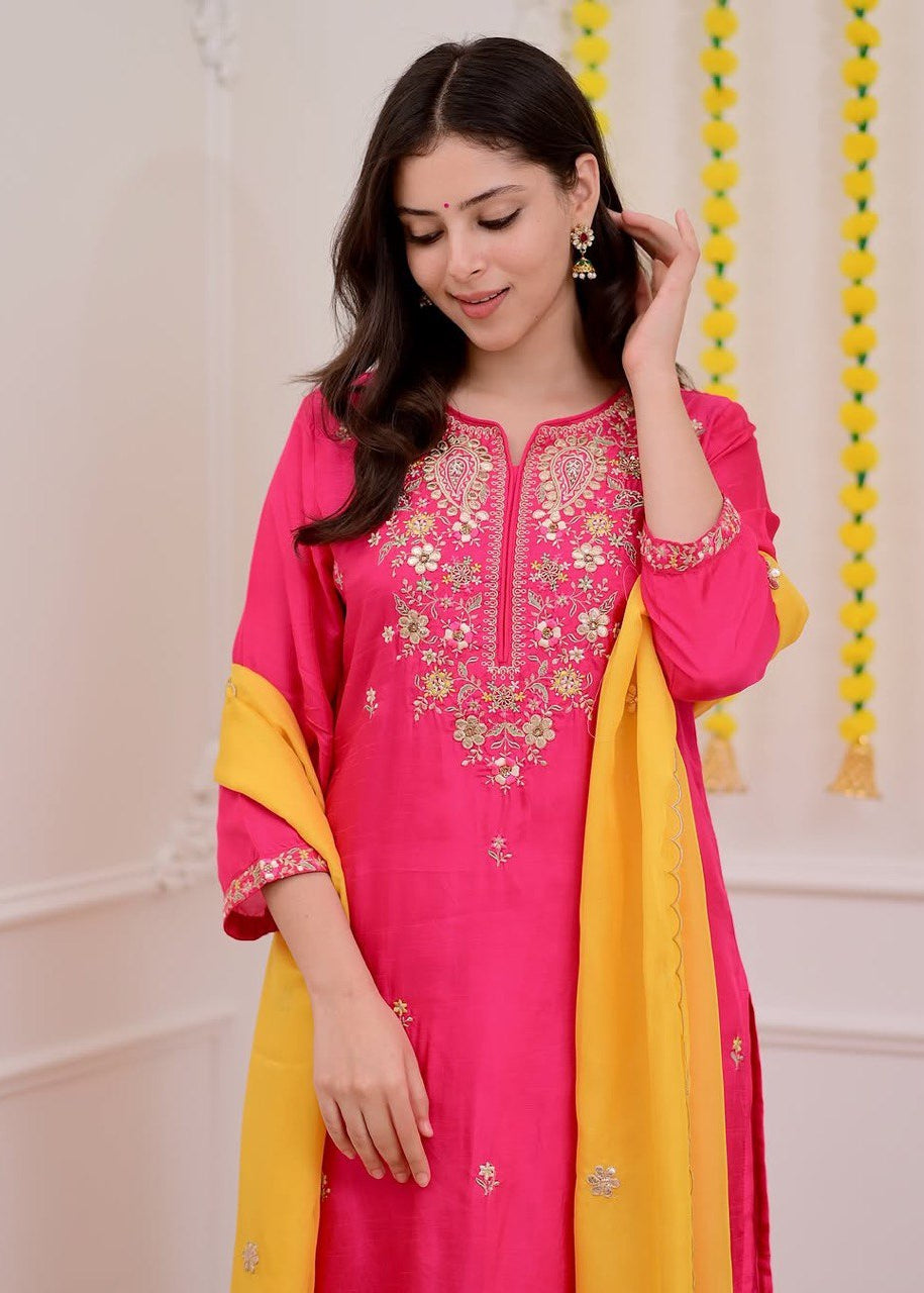 Shriwal 3-Piece Premium Mul Chanderi Kurti Set