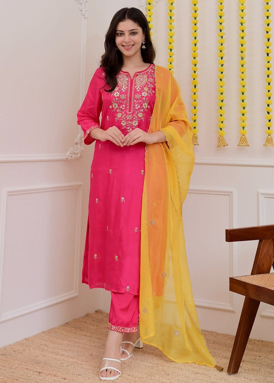 Shriwal 3-Piece Premium Mul Chanderi Kurti Set