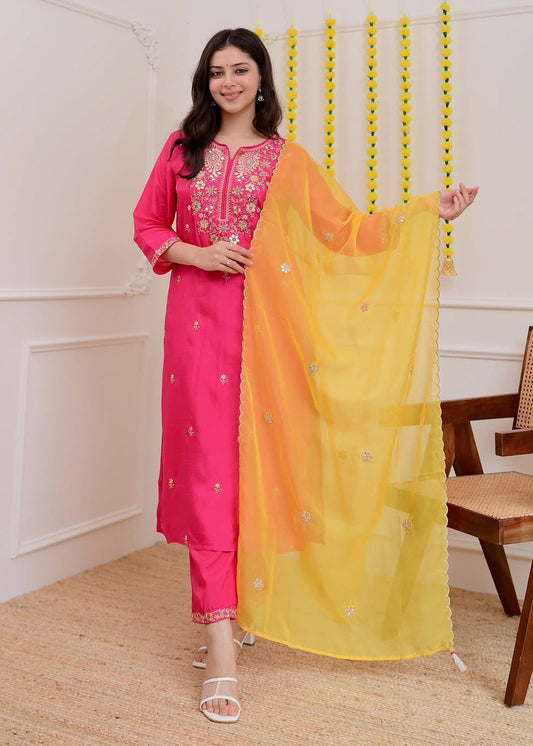 Shriwal 3-Piece Premium Mul Chanderi Kurti Set