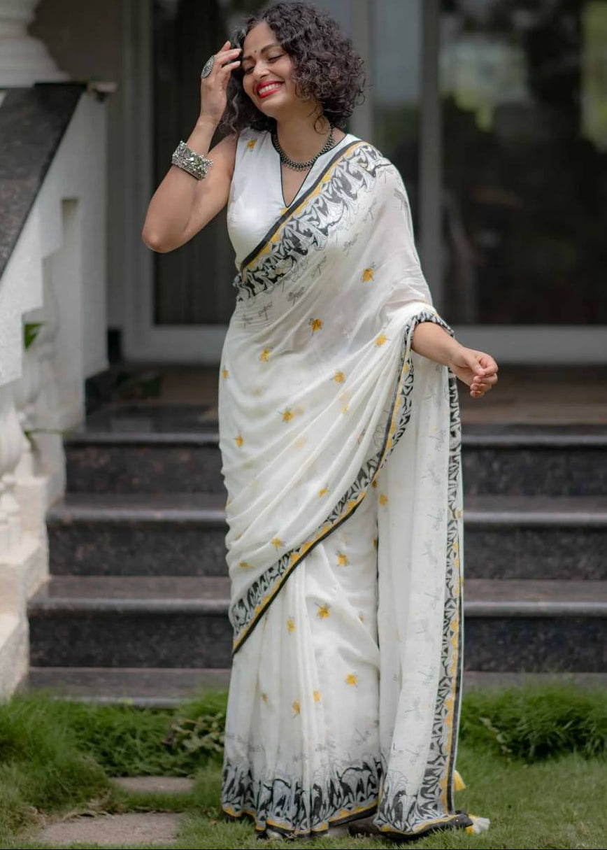 Shriwal Mrinal  Linen Cotton Digital Saree( 2 Colours)