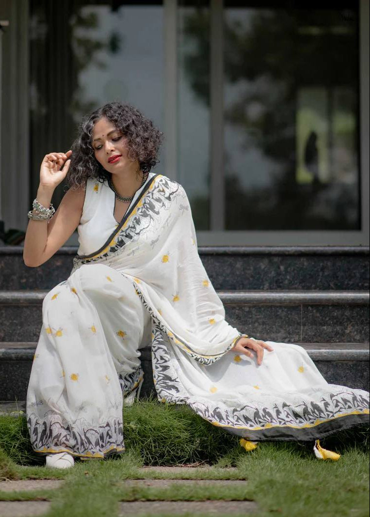 Shriwal Mrinal  Linen Cotton Digital Saree( 2 Colours)