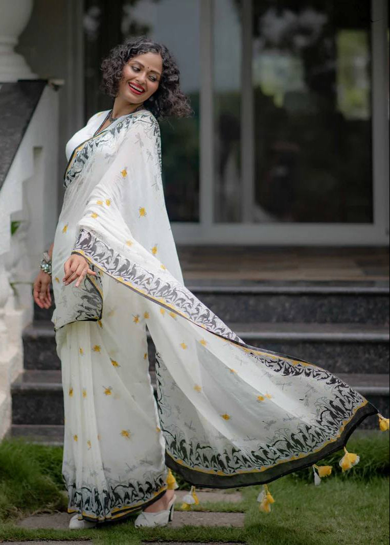 Shriwal Mrinal  Linen Cotton Digital Saree( 2 Colours)