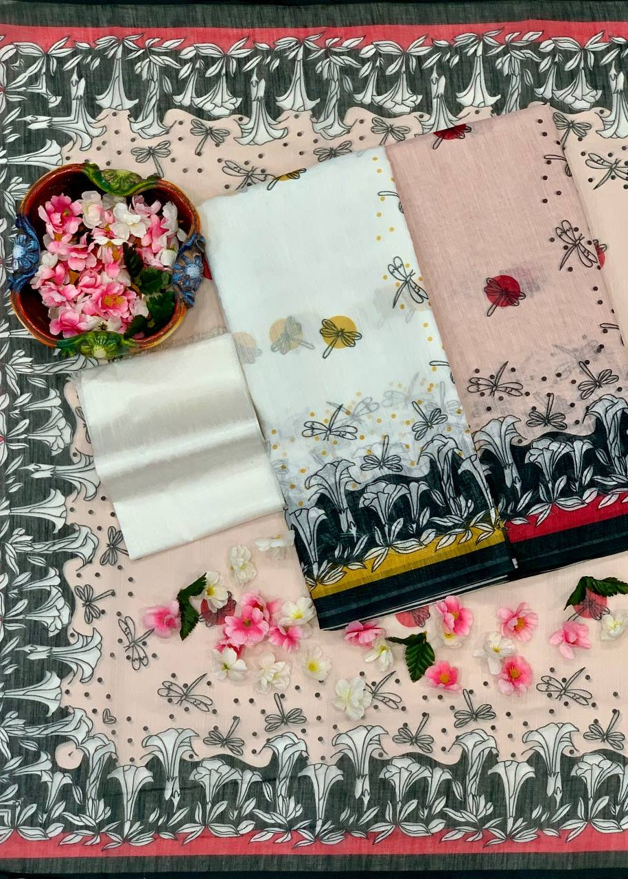 Shriwal Mrinal  Linen Cotton Digital Saree( 2 Colours)