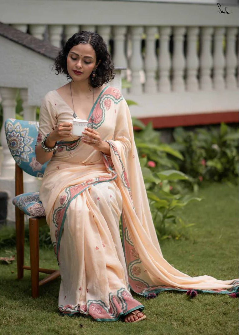 Shriwal Zariya Leher Linen Cotton Digital Saree (2 Colours)