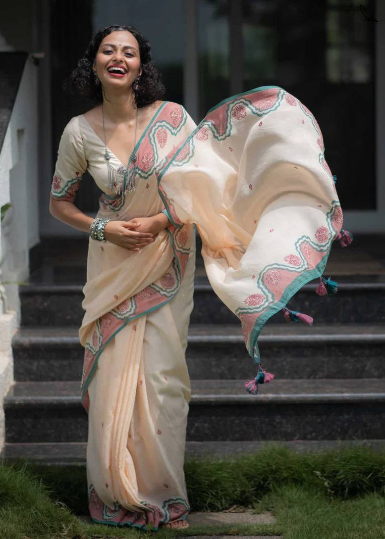 Shriwal Zariya Leher Linen Cotton Digital Saree (2 Colours)