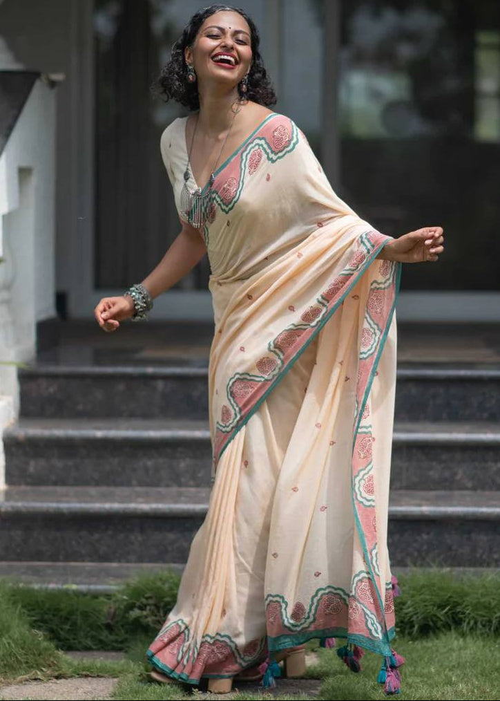 Shriwal Zariya Leher Linen Cotton Digital Saree (2 Colours)