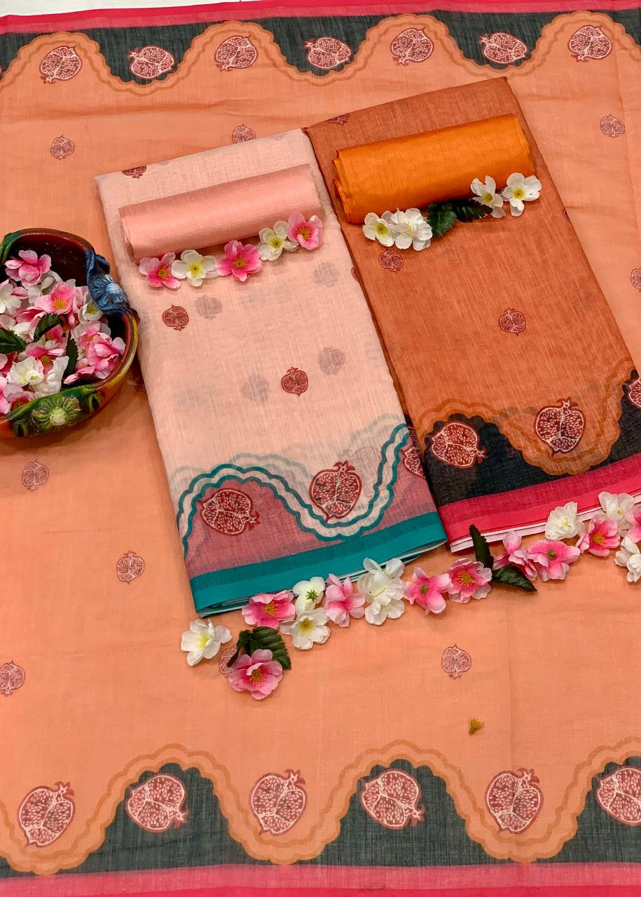 Shriwal Zariya Leher Linen Cotton Digital Saree (2 Colours)