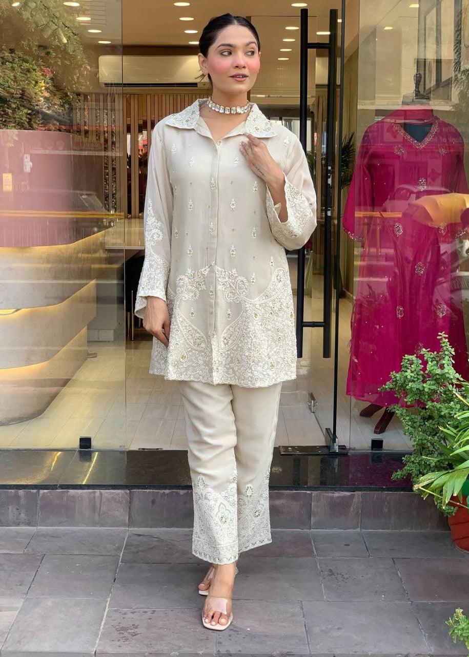 Shriwal Premium Chanderi Silk Embroidered Cord Set