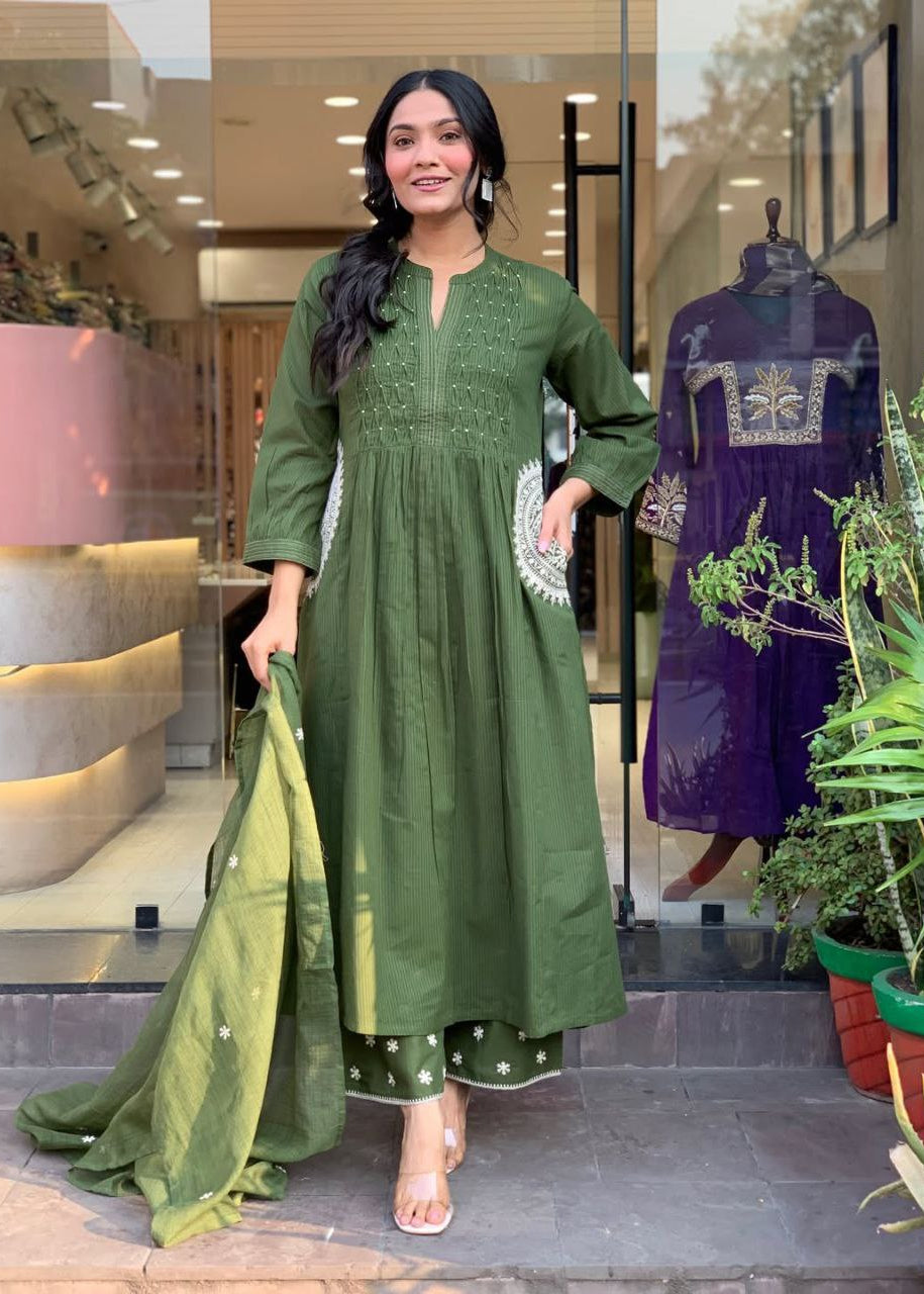 Shriwal Mehira Pure Cotton 60x60 Handwork Suit Set