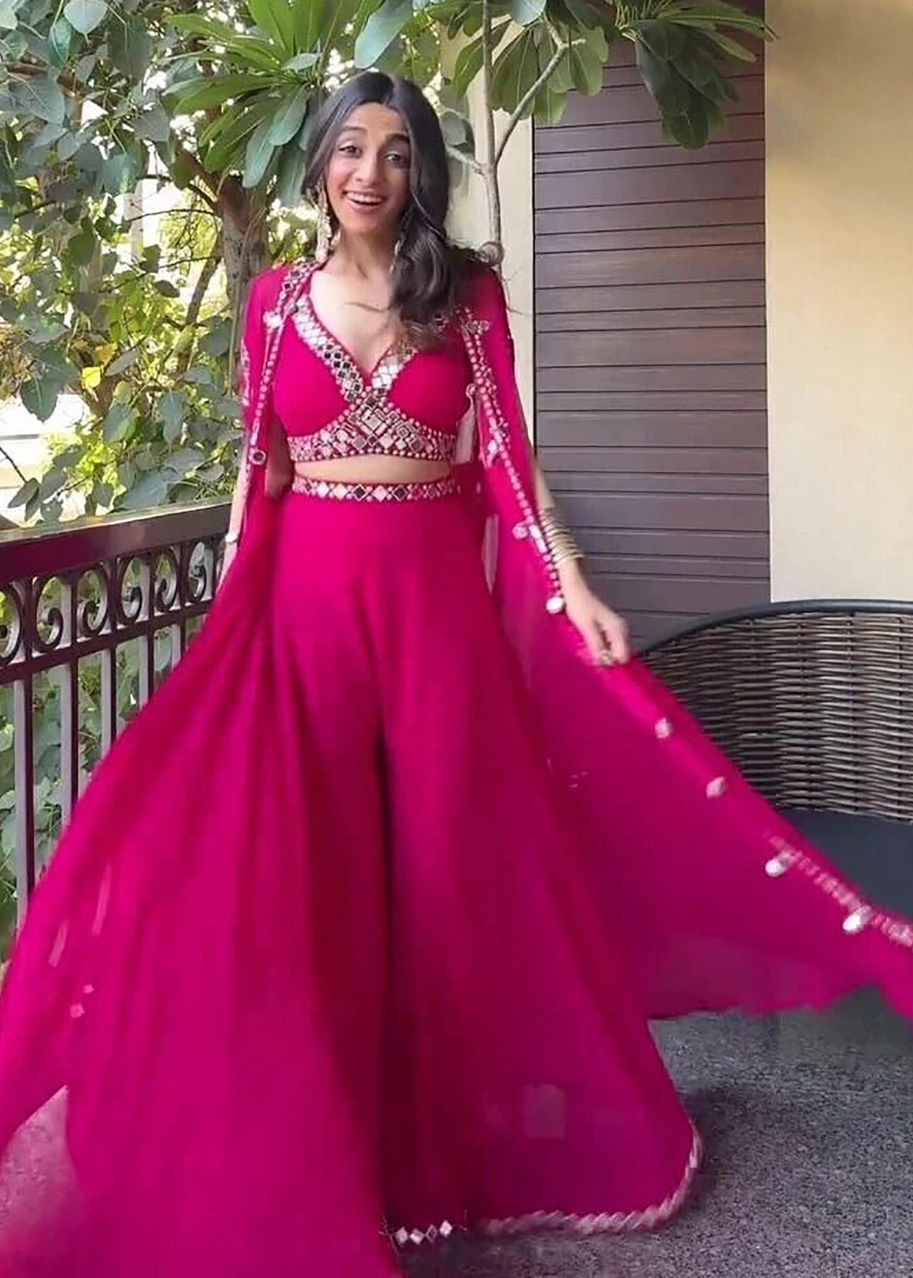 Shriwal Pink Mirror  Plazzo Lehenga