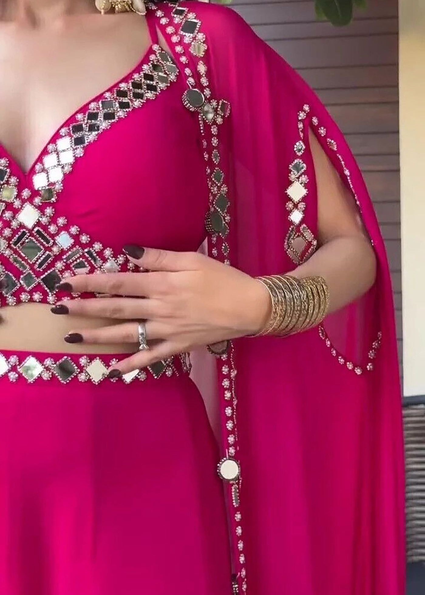 Shriwal Pink Mirror  Plazzo Lehenga
