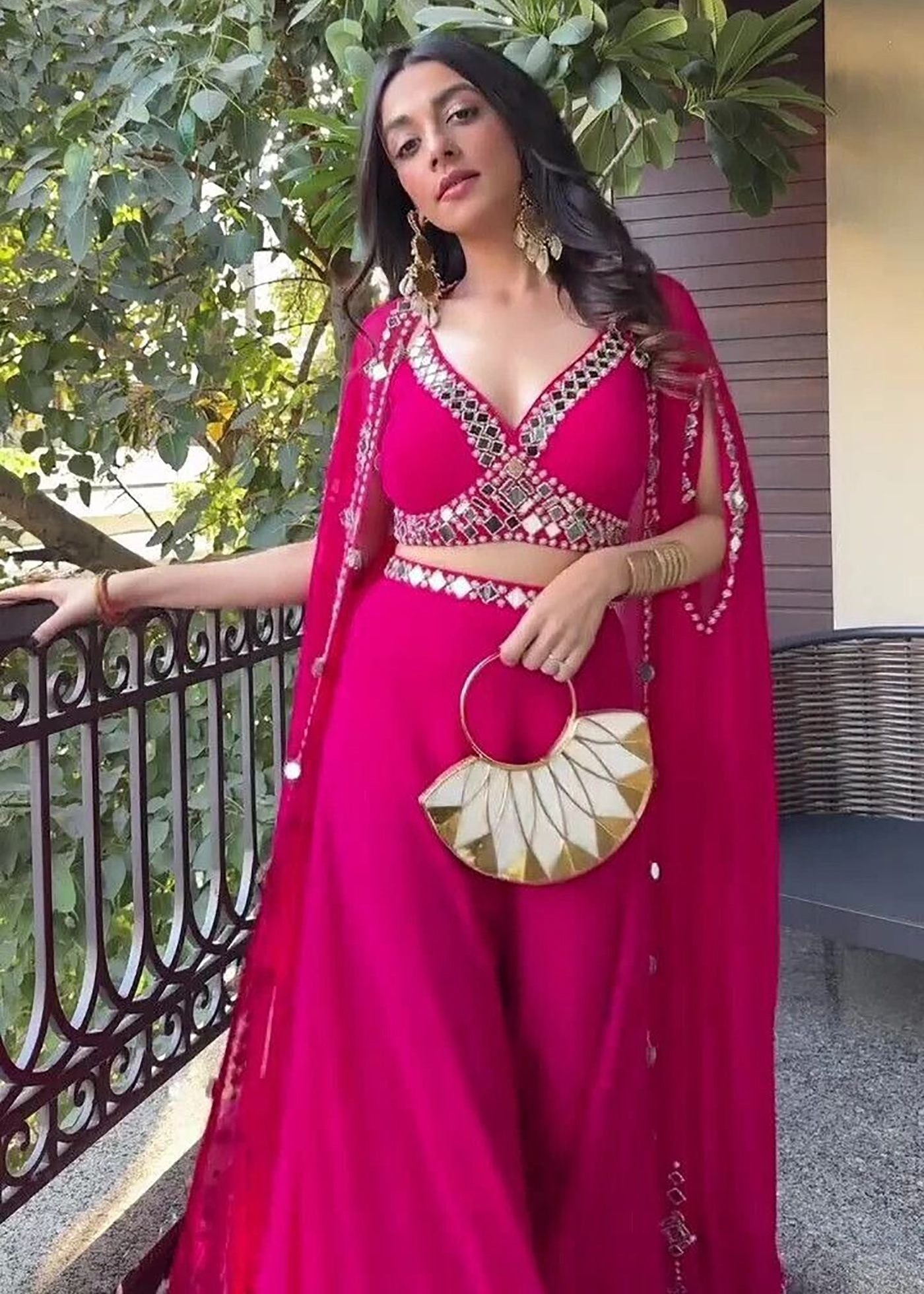 Shriwal Pink Mirror  Plazzo Lehenga