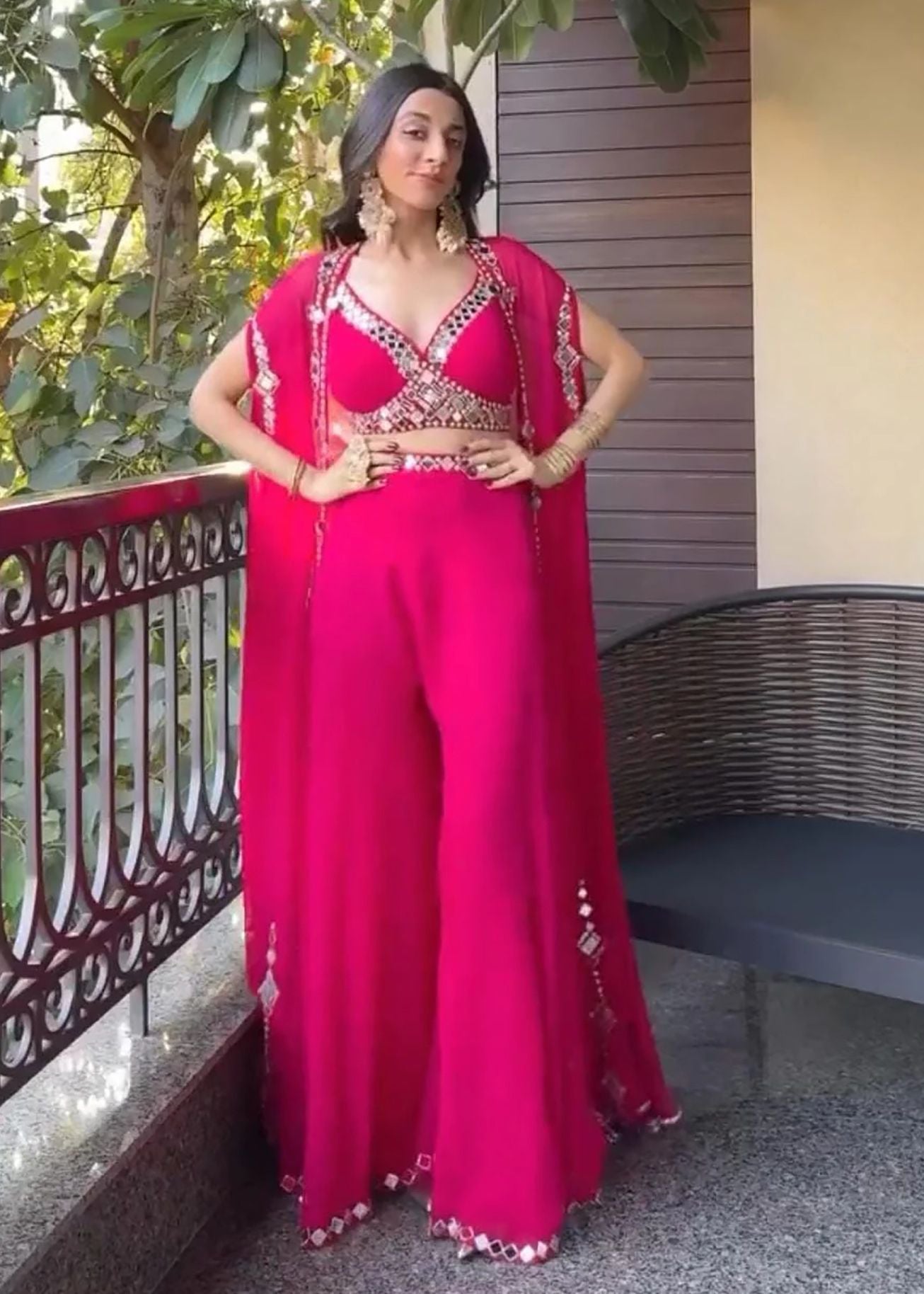 Shriwal Pink Mirror  Plazzo Lehenga