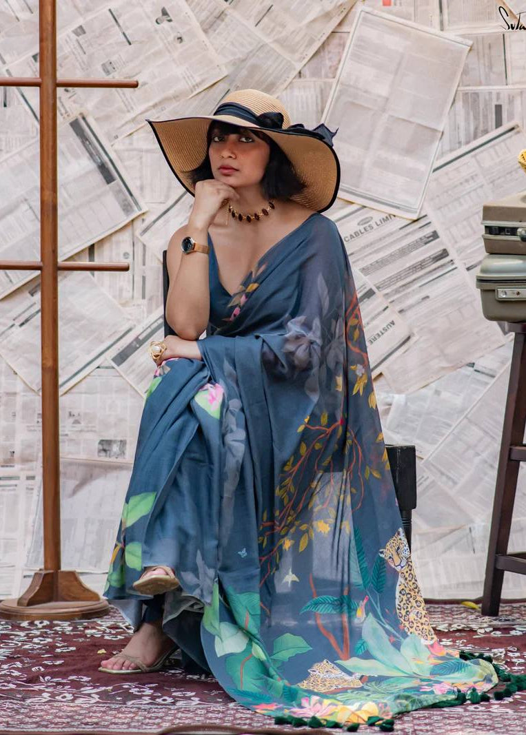 Shriwal Wild Bloom Linen Cotton Saree