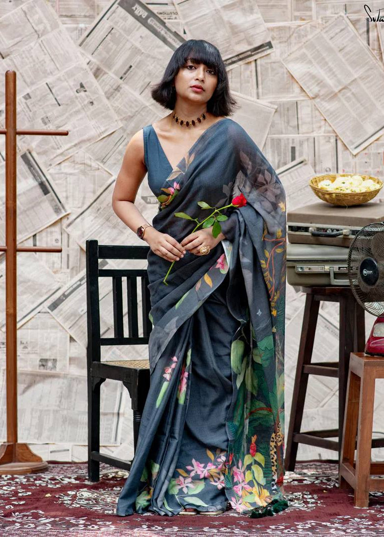 Shriwal Wild Bloom Linen Cotton Saree