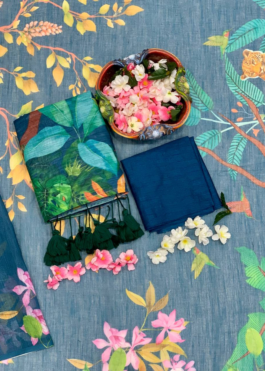 Shriwal Wild Bloom Linen Cotton Saree