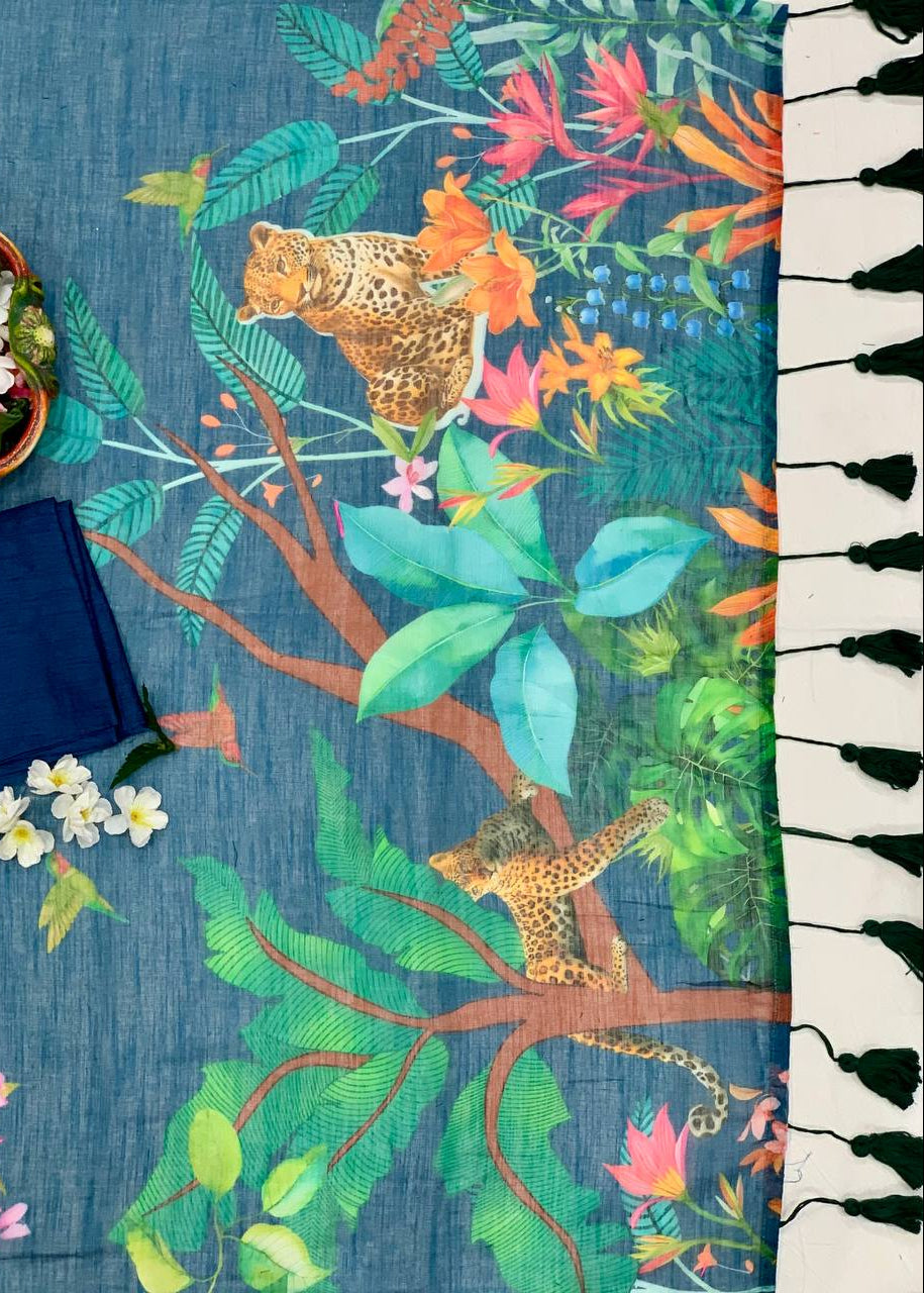 Shriwal Wild Bloom Linen Cotton Saree