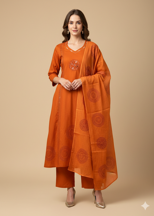 Shriwal Sunset Mandala Cotton Suit Set