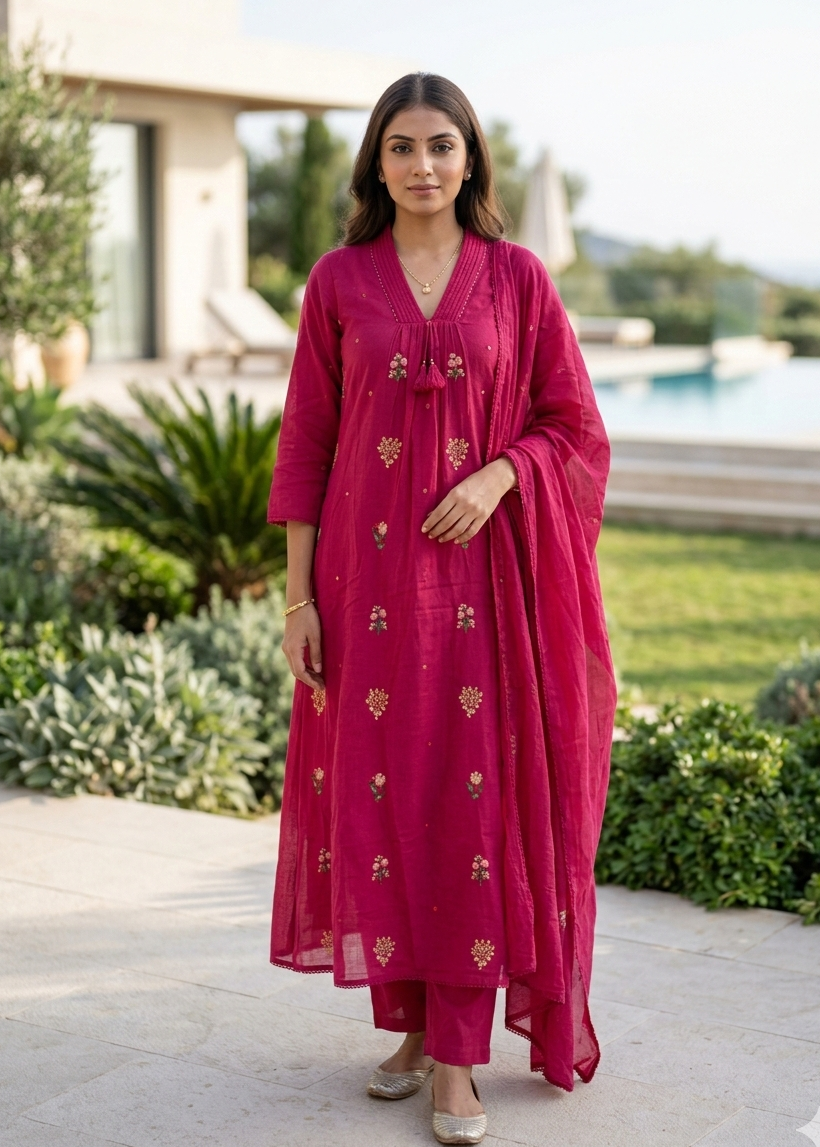 Shriwal Pure Cotton Jaipuri Straight Kurti Set