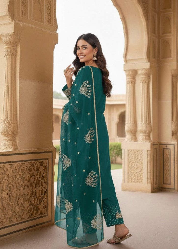 Shriwal Noorina Embroidered Crepe Kurti Set (3 Colours)