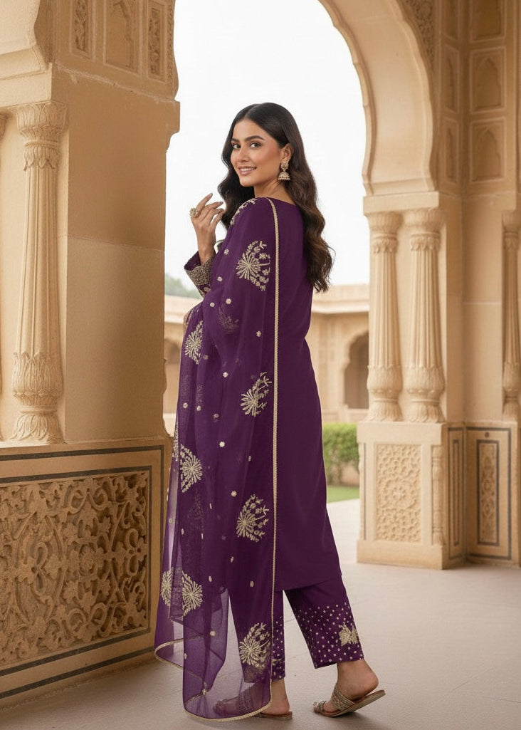 Shriwal Noorina Embroidered Crepe Kurti Set (3 Colours)