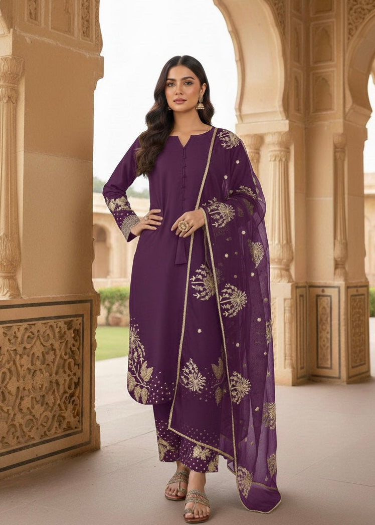 Shriwal Noorina Embroidered Crepe Palazzo Set (3 Colours)