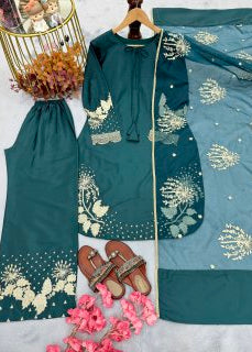 Shriwal Noorina Embroidered Crepe Kurti Set (3 Colours)