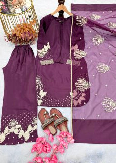 Shriwal Noorina Embroidered Crepe Kurti Set (3 Colours)